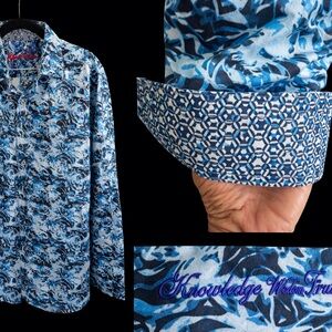Robert Graham Blue Multi Floral & Geometric Dress Shirt Model Broughton